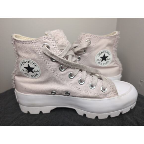 Pink rose fuzzy sherpa girls Chuck Taylor Converse lugged high top 5Y - Picture 1 of 10